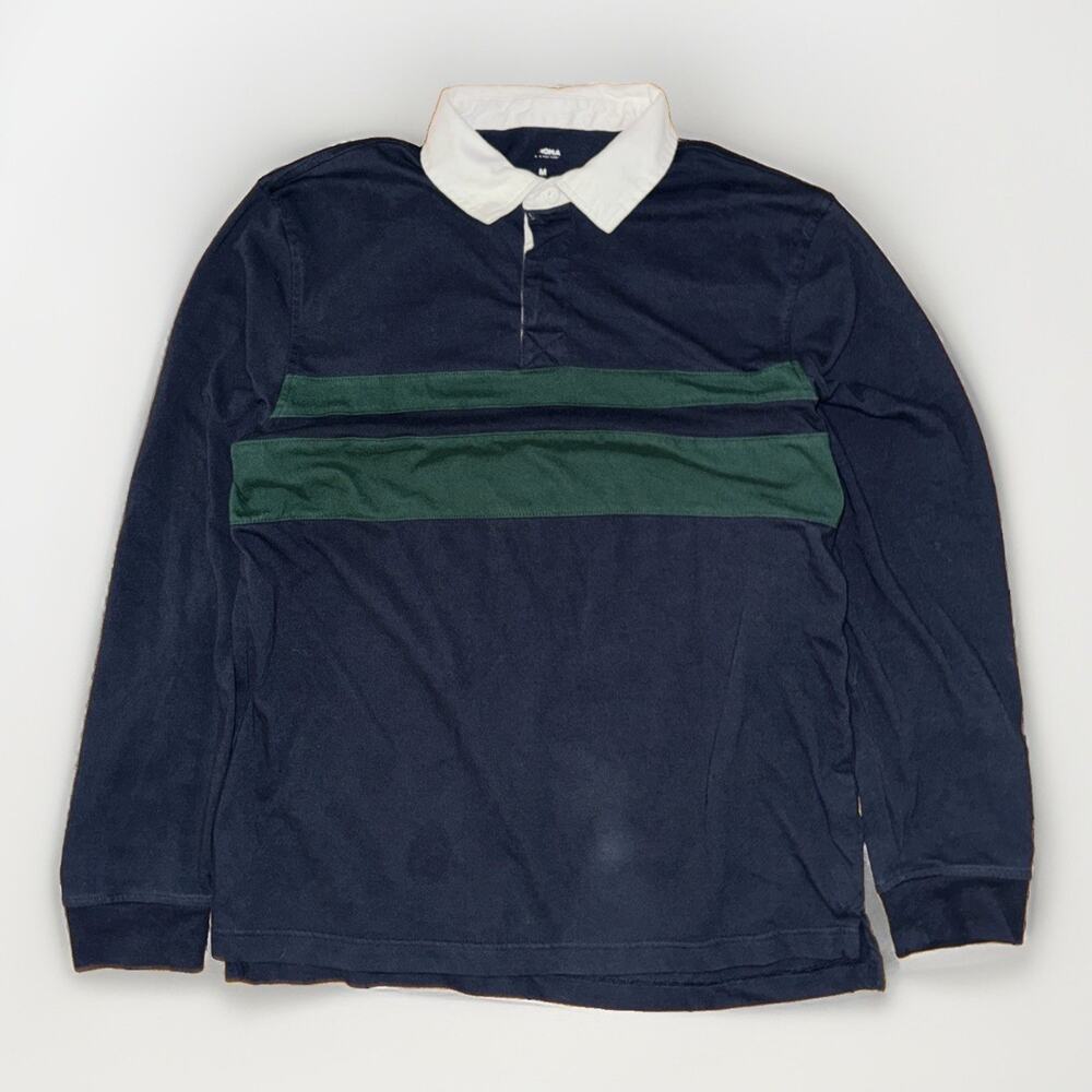 Rugby Shirt Blue Green Medium 19x26 Preppy Y2k Classic